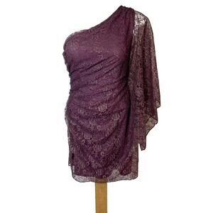 Hailey Logan by Adrianna Papell One Shoulder Floral Lace Dress Womens 7-8 Purple
